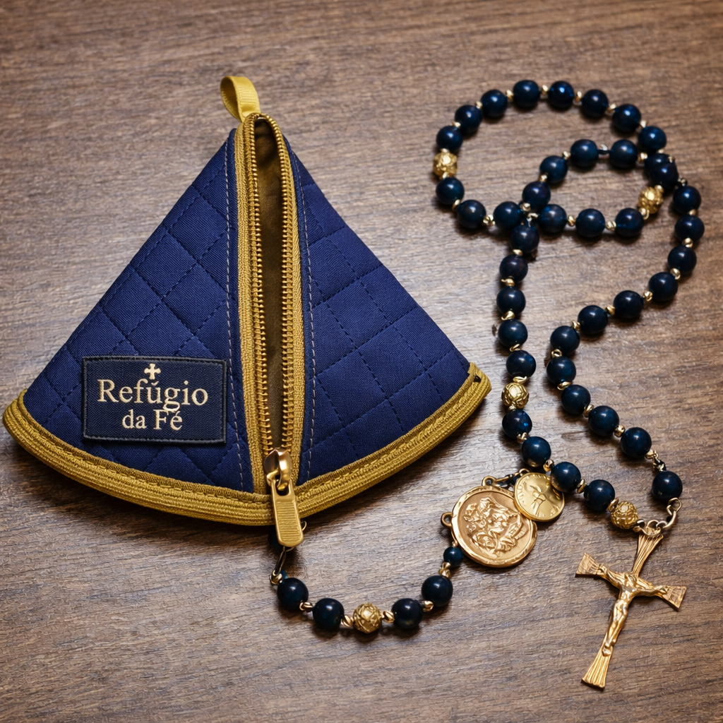 Terço com Bolsinha Refúgio da Fé (Bolsa azul)